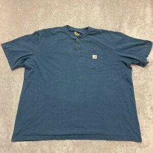 Carhartt T-shirt Men's 4XL Relaxed Fit Workwear Blue Chest Pocket Henley